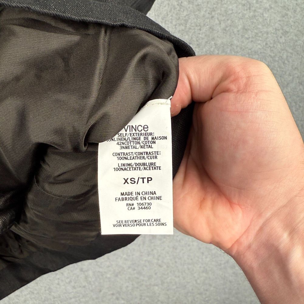 VINCE Black Leather Linen Women's Sleeveless Moto Vest - Size XS - Picture 5 of 6